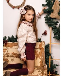 Conjunto falda pantalón niña granate modelo Cangas de edición Navidad